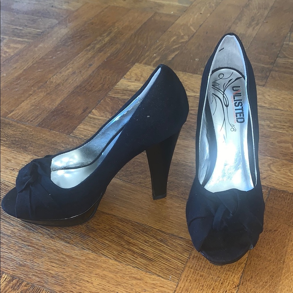 Unlisted Black Peep-Toe High Heel Pumps